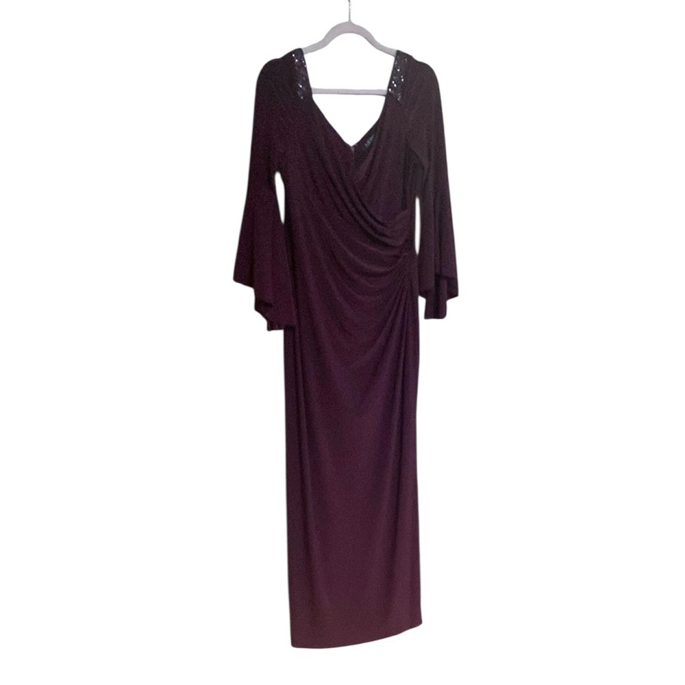 Lauren Ralph Lauren Wine Colored Evening Dress Beaded Shoulders Size 12